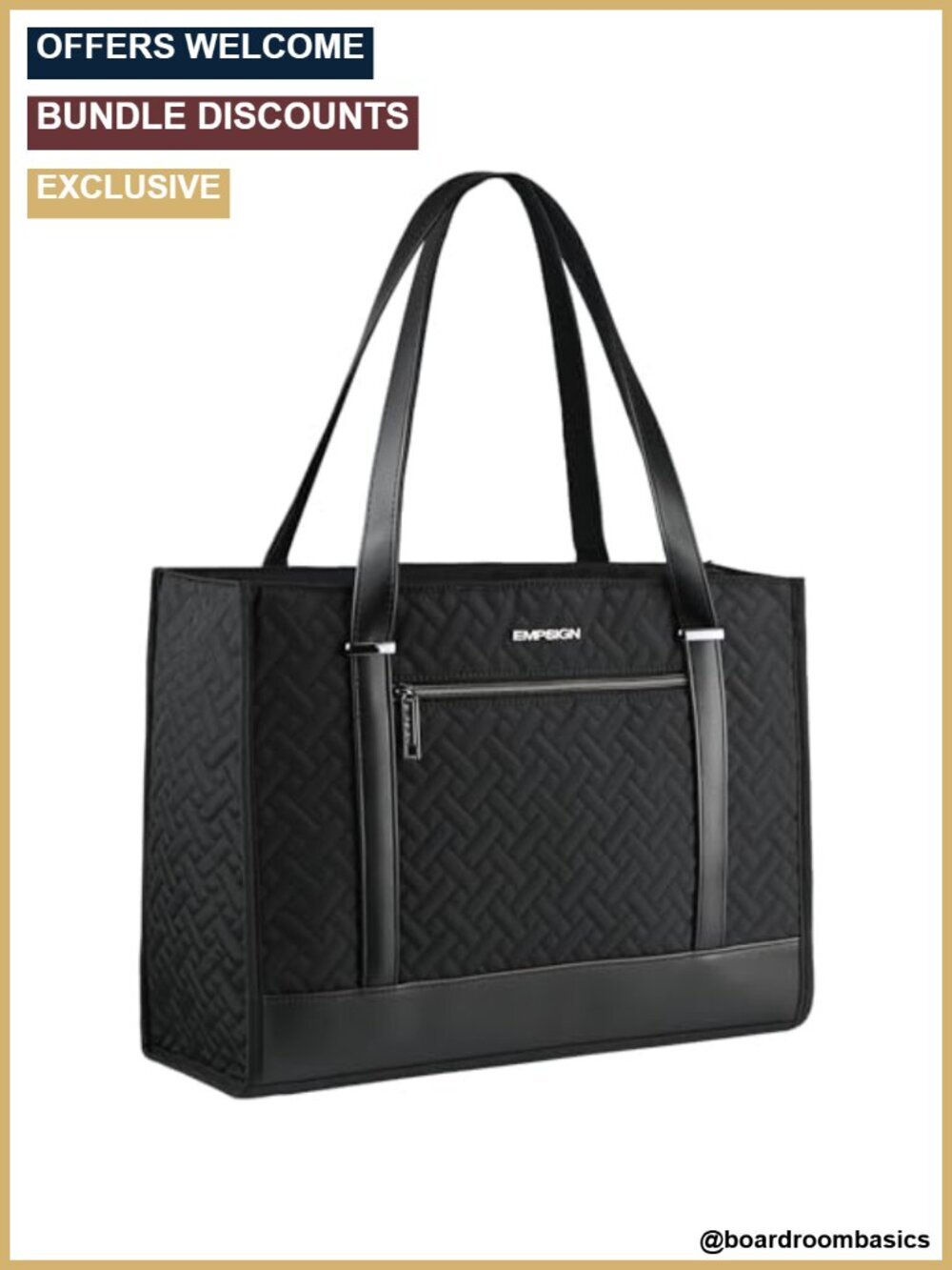 Quilted Canvas Leather Laptop Tote Bag 16 Inch Work Briefcase